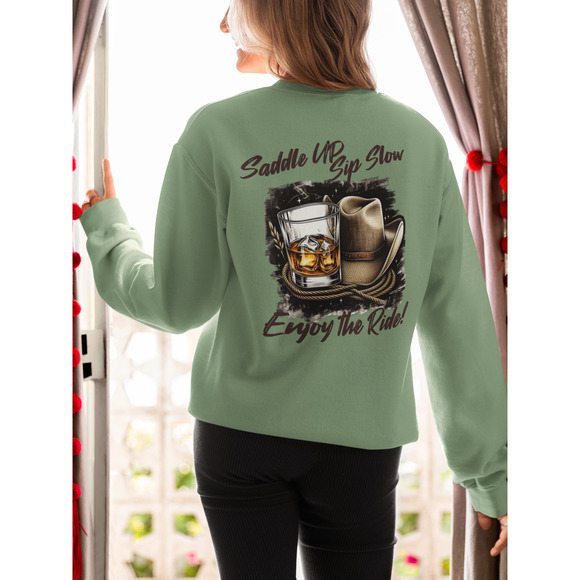Whiskey Adventures Enjoy The Ride Graphic Lo Sleeve Pullover Crewneck Sweatshirt - Picture 2 of 7